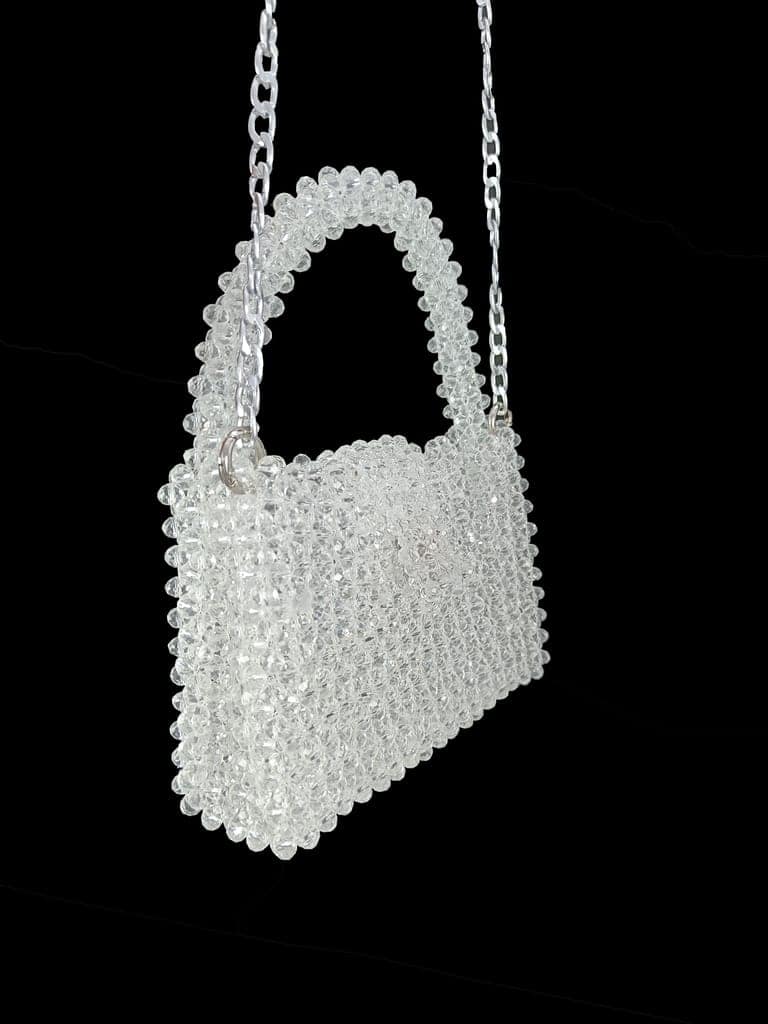FHS Wedding & Party Style Crystal Work clutch bag -White view 5