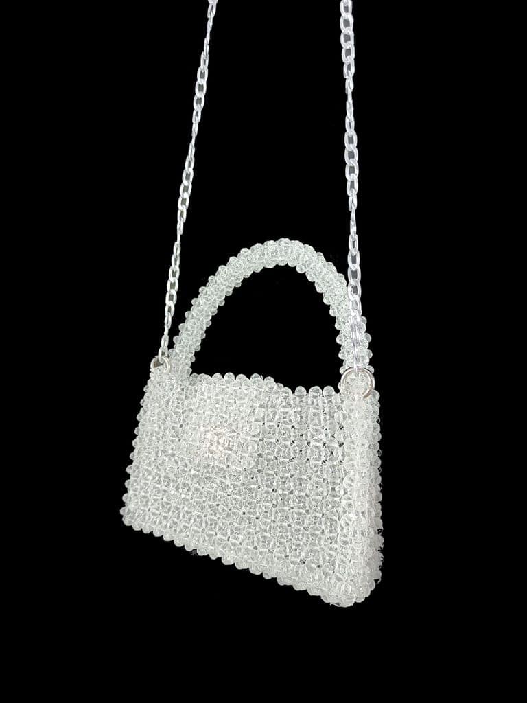 FHS Wedding & Party Style Crystal Work clutch bag -White view 6
