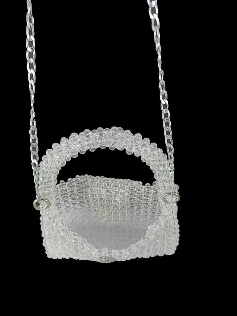 FHS Wedding & Party Style Crystal Work clutch bag -White view 8