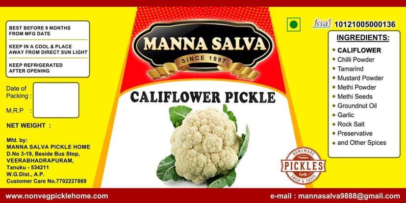 Manna Salva Pickles - Cauliflower Pickle - Veg Pickle view 5