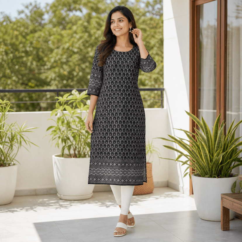 Mom and Me Women's Straight Chikankari Kurta/Kurti, Georgette Fabric, Latest Summer Stylish Wear Lining Design view 3