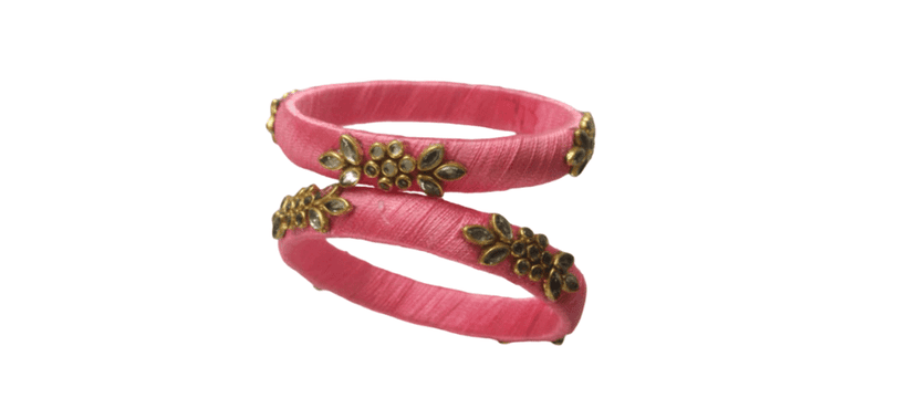 Pink Thread Work Bangle with Gold-Toned Embellishments view 3