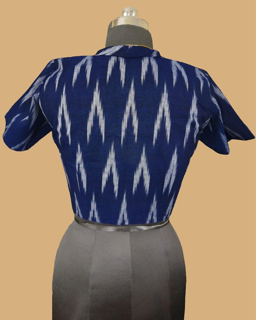 Pure Cotton Blouse Dark Navy Blue Color Ikkat Design (Size: 34-46)-2731 view 3