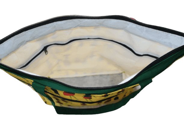 Handmade Insulated Fabric Tote Bag – Yellow African Art Print | Zippered Large Carry Bag for Women view 3