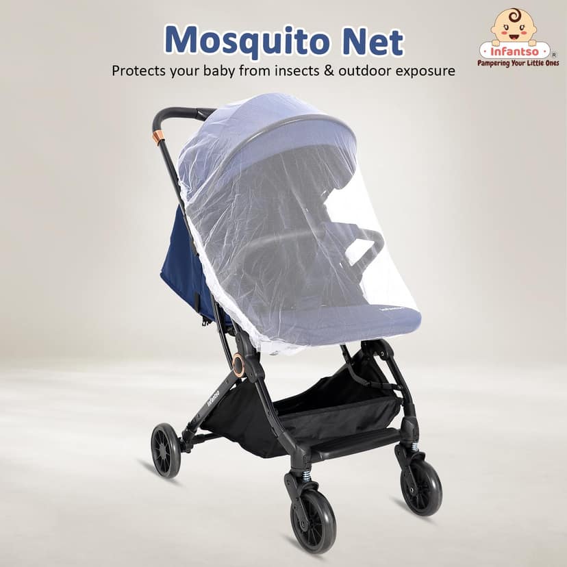 Infantso RIDE-X Premium Baby Stroller / Pram Auto Fold with 5 Points Safety Harness, Multi Level seat Recline & Spacious Cushioned seat, One-Hand Fold and 360 Rotating Wheels, Travel Friendly, Extendable Canopy, Adjustable Footrest, Shock Absorption Whee view 2