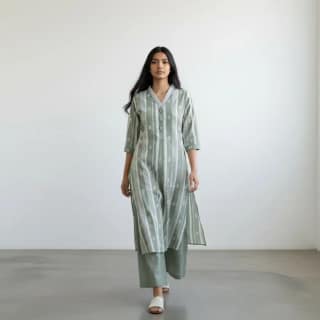 Handloom Cotton Co-Ord Set — A-line Kali Top with Mirror Work & Palazzo