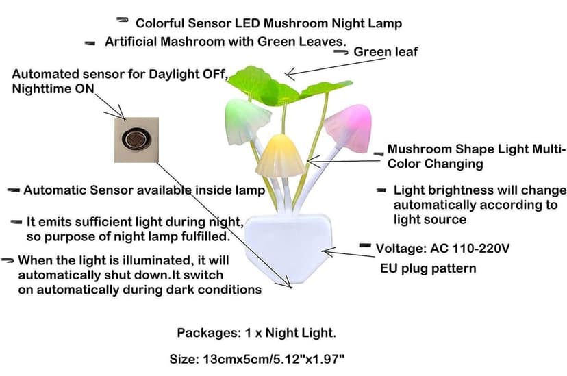 Elecsera Mushroom Light Automatic Sensor ON/Off Night Lamp view 2
