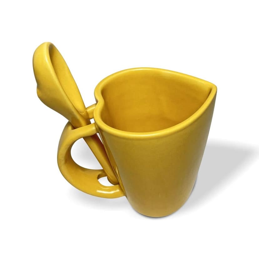 Ceramic Dining Yellow Heart Shaped Ceramic Coffee Mugs with Spoon view 2