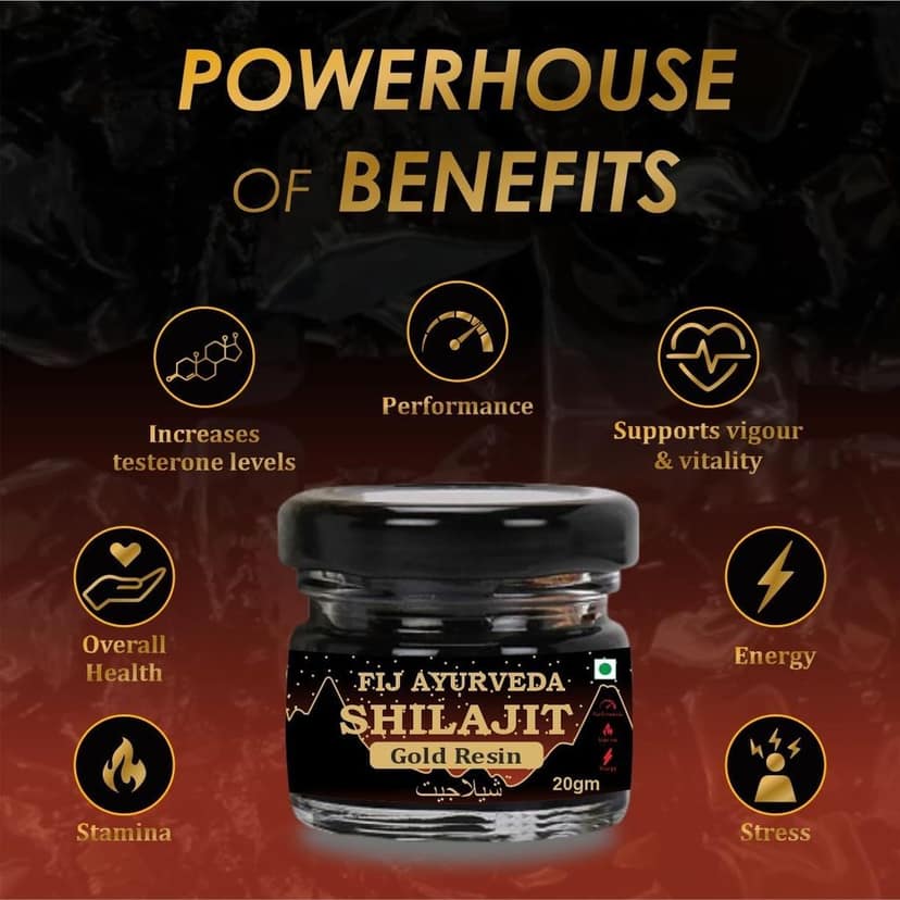 FIJ AYURVEDA Shilajit/Shilajit Gold Resin (Semi Liquid) with Ashwagandha, Black Musli & 24K (Gold | Shudh Shilajit | Supports Strength, Stamina & Energy - 20Gm (Pack of 1) (Pack of 1) view 2