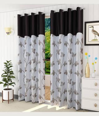 Kraftiq Homes Floral Semi-Transparent Eyelet Curtain 9 ft ( Pack of 2 ) - Brown