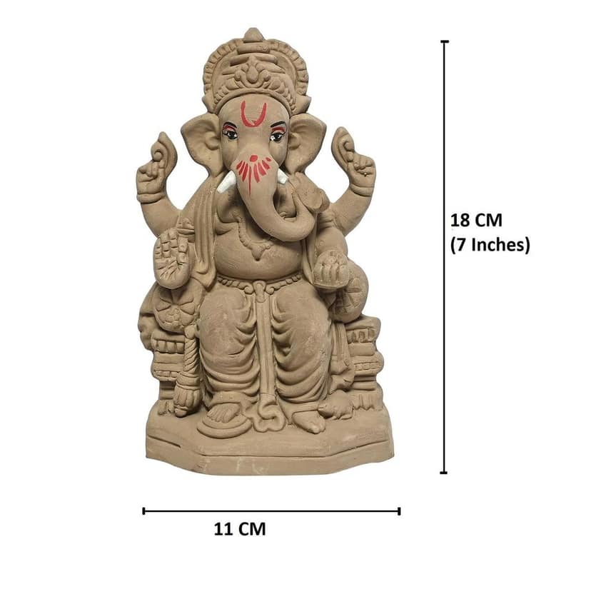 KSI ECO-Friendly Handcrafted Ganesh Clay Idol Mitti ka Ganesh Water Soluble Ganesha for Ganpati Visarjan Statue for Ganesh Chaturthi view 2