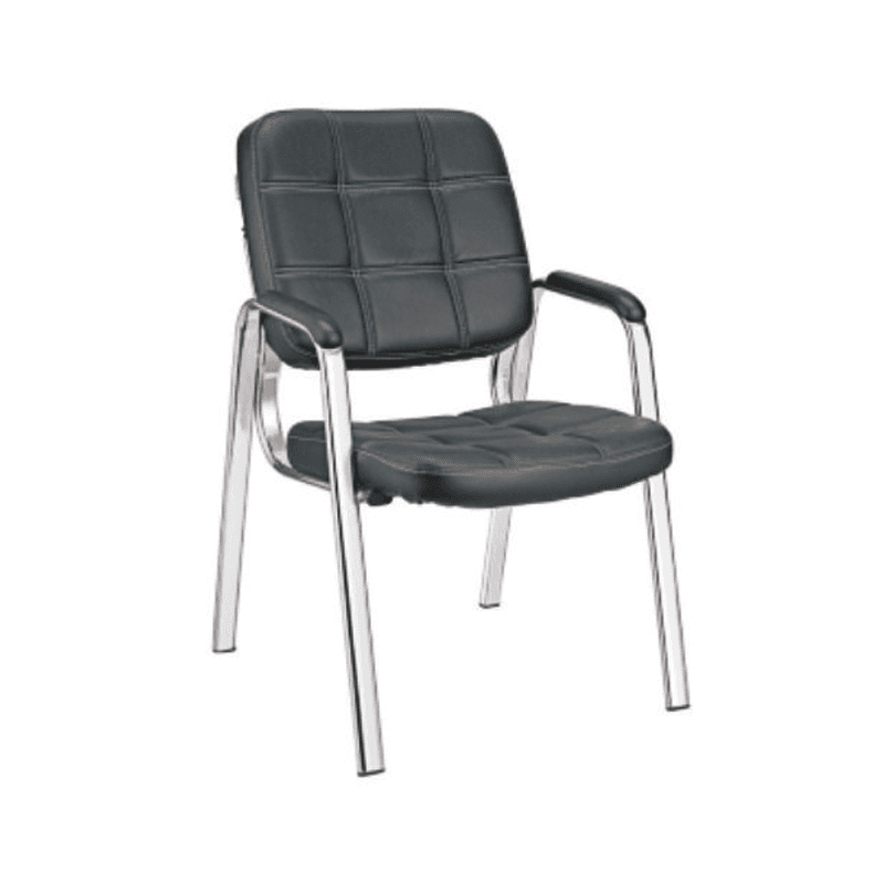 Welcome Visitor - Seat & Back In Leatherette, With Fixed Soft PU Rapped Metal Handle, Cantilever Base In SS (CS-V-02)