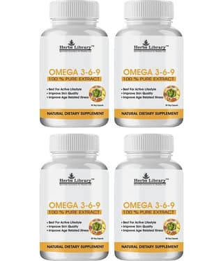 Herbs Library Omega 3 6 9 Supplement For Skin, Heart & Joint Health, 60 Capsules Each (Pack of 4)