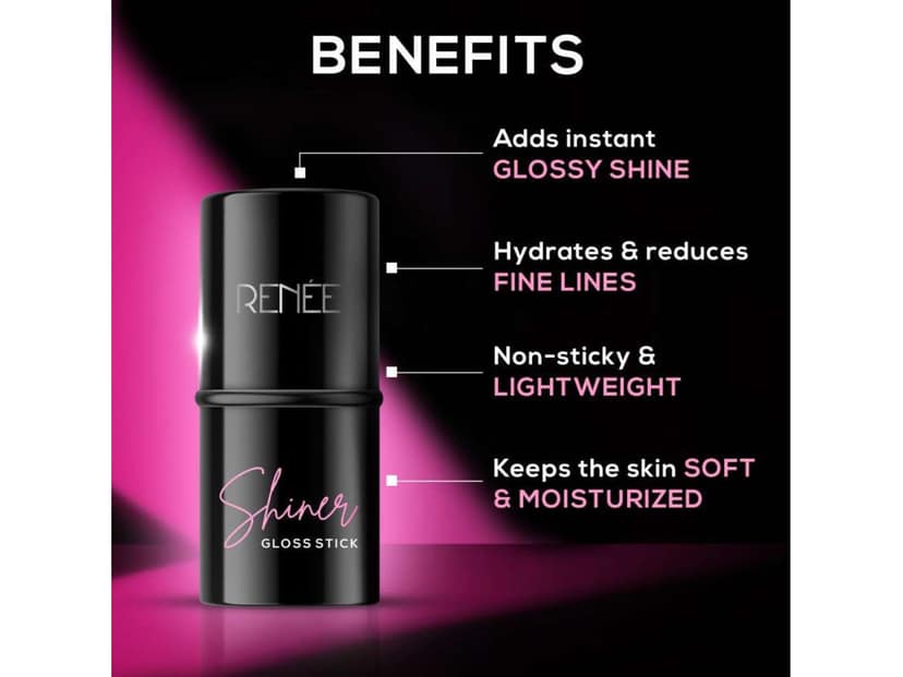 RENEE Shiner Gloss Stick, Gives Instant Glossy Shine, Hydrates & Moisturizes, Non-sticky & lightweight Formula, Offers Soft Skin, Enriched with Vitamin E, Sunflower seed oil & Coconut oil, 5 g view 2