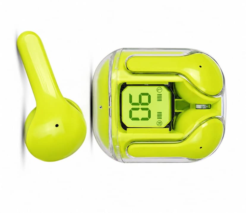 Wireless Bluetooth Earbuds with Digital Display Charging Case, Touch Control, In-Ear Stereo Earphones – Green view 2