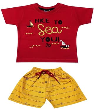 Kideon Pack of 1 Baby Boys 100% Cotton Top & Shorts ( Gold )
