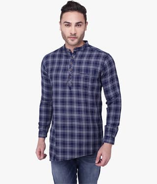 Kuons Avenue - Grey Linen Men's Asymmetrical Kurta ( Pack of 1 )