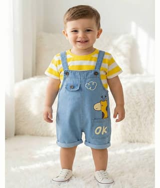 CUTEVIBE Pack of 1 Unisex Cotton Blend T-Shirt & Dungarees Set ( Multicolor )