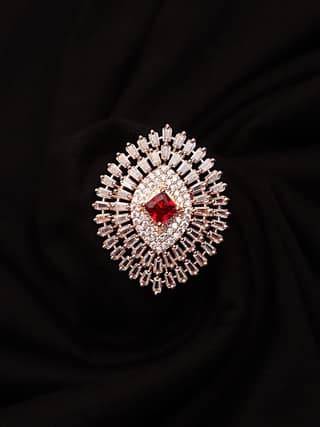 Cardinal Rose Gold Plated Red Stone Brass American Diamond Adjustable Ring