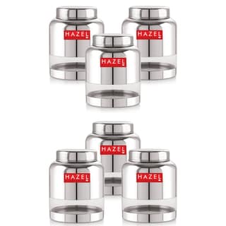 HAZEL Stainless Steel Kitchen Containers with Airtight Lid , 1500 ml Barni shape Container with Glossy Finish , Multipurpose Storage Box for Kitchen Containers, Set of 6