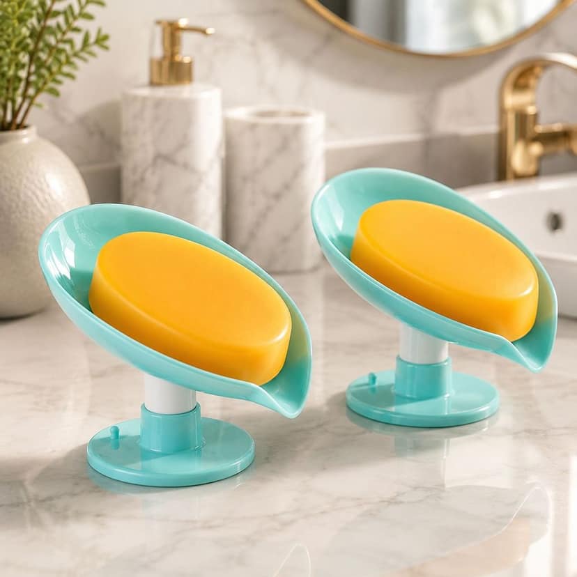 DHRUVINSRI Soap Holder Stand Self Draining Soap Dish Holder Soap Box with Suction Cup, 2 Pc Set