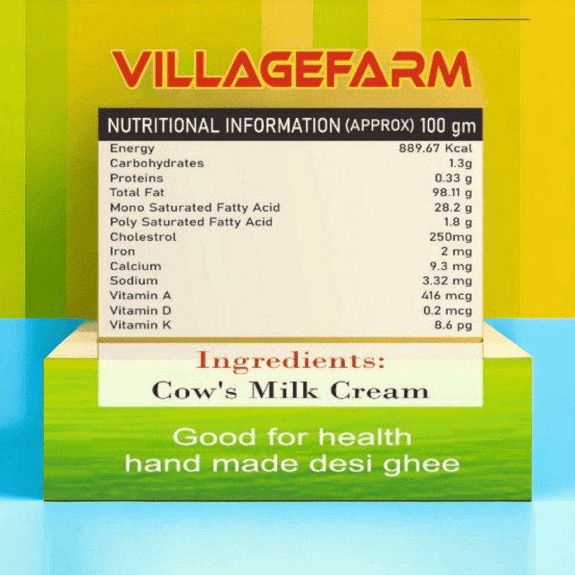 VILLAGE FARM Cow's Pure A2 Butter Gir Cow Tasty Ghee 100% Desi Indian Cow Ghee Organic Pure & Healthy Ghee 500ml view 2