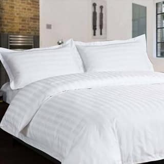 Gethitched Creations Sateen White Stripe Polycotton Queen Bedsheet with 2 Pillow Covers 144 TC