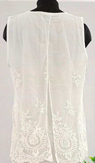 NV1147001-004-Effortless Chic: White Sleeveless Pure Cotton Crop Top view 2