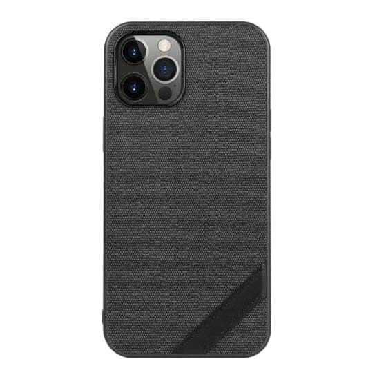 Memumi Boxian Series Canvas/Leather Classic Back Cover for Apple iPhone 12 Pro Max - Black (6.7")