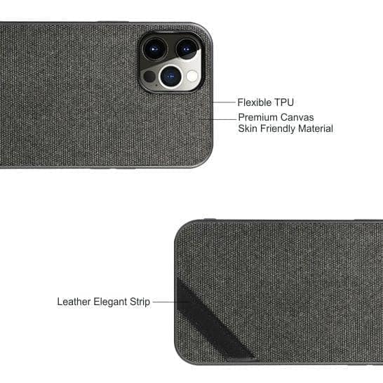 Memumi Boxian Series Canvas/Leather Classic Back Cover for Apple iPhone 12 Pro Max - Black (6.7") view 2