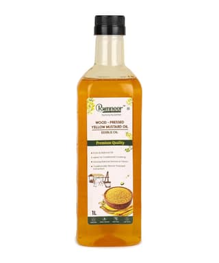 Ramnoor Pure Organic Wood Pressed Yellow Mustard Oil 1L | Kachi Ghani Cold Pressed Sarson Tel | Unrefined | Strong Aroma | Traditional Cooking Oil