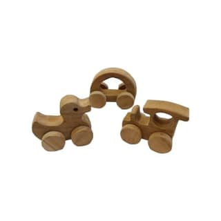 Neemtoys Set 3 Neem Wooden Anti Bacterial & Healthy Push & Pull Toys, Duck, Train and Hallow Car Shapes, Vehicle Pull Along Toddlers Toy for Babies (Brown)