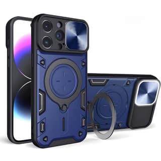 LIRAMARK Back Cover Case Compatible with iPhone 15 Pro Max (6.7 inch) with Stand & Slider Camera Military Grade Drop Protection