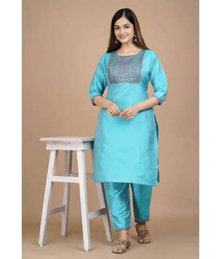EXPORTHOUSE - Blue Straight Silk Women's Stitched Salwar Suit ( Pack of 1 )