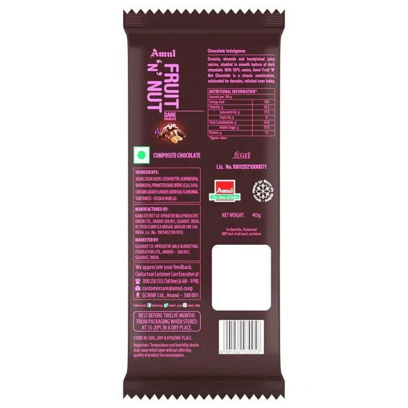 Amul Fruit And Nuts Chocolate 40 Gms view 2