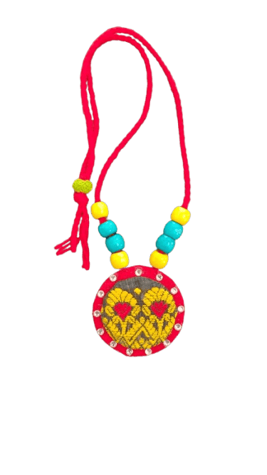 Assamese Handmade Silk Necklace and Earrings Jewelry Set view 2