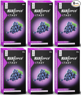 Manforce Xtasy Black Grapes Flavoured Condoms for Men| Dotted and Double Contoured for Intense Pleasure| Lubricated Latex Condoms|10 Pcs x Pack of 6