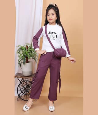 NEWSIFA Pack of 1 Girls Denim T-shirt & Cargos ( Purple )