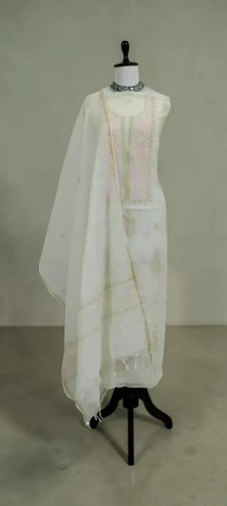 Hand-Embroidered Lucknow Chikankari Mul Cotton Dress Material
