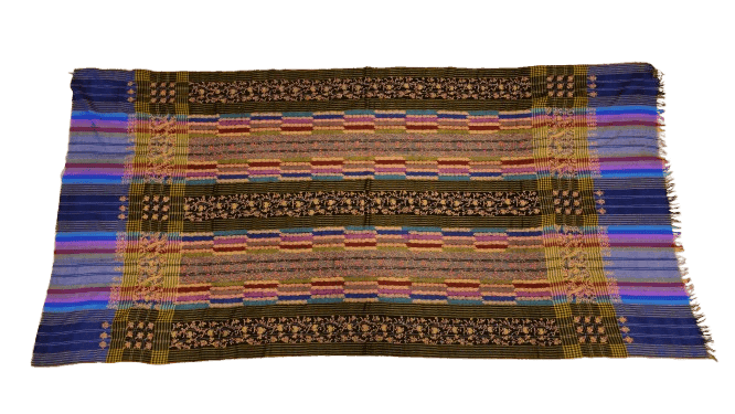 Handwoven Shawl with Intricate Floral & Striped Pattern view 2