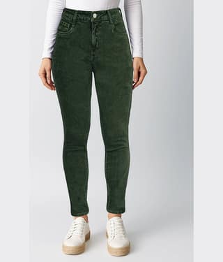plounge Women's Slim Fit High-Rise Jeans ( Green )