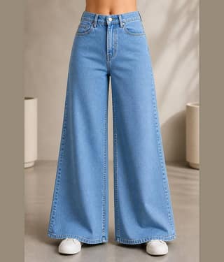 Aarika Women's Wide Leg Mid-Rise Jeans ( Light Blue )