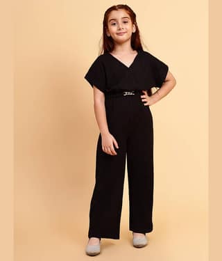 Lazy Shark Girls Cotton Blend Jumpsuit ( Pack of 1 , Black )