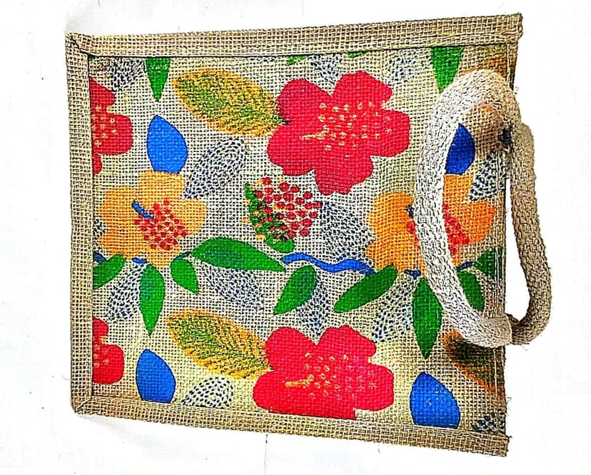 Floral Print Jute Tote Bag - Eco-Friendly & Stylish view 2