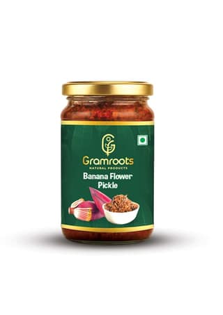 Gramroot Banana Flower Pickle - Authentic Indian Pickle Made with Fresh Banana Flowers, Green Chilies, Ginger, Garlic, and Spices - 250g