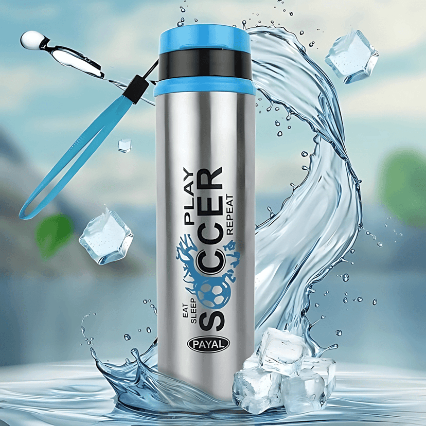 Stainless Steel Water Bottle with Sipper Cap - 900 mL | Hot & Cold Straw Bottle for Gym, Travel & Office | Durable Steel Bottle | BPA-Free Hot Water Bottle with Stylish Design & Leak-Proof Cap view 2