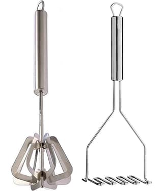JISUN S1 Stainless Steel Mathani, Hand Mixi Power Free Hand Blender & Potato Masher/Vegetable Masher/Pav Bhaji Masher Silver Kitchen Tool Set
