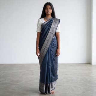 Steel Blue Mangalagiri Handloom Silk Saree with Temple Border