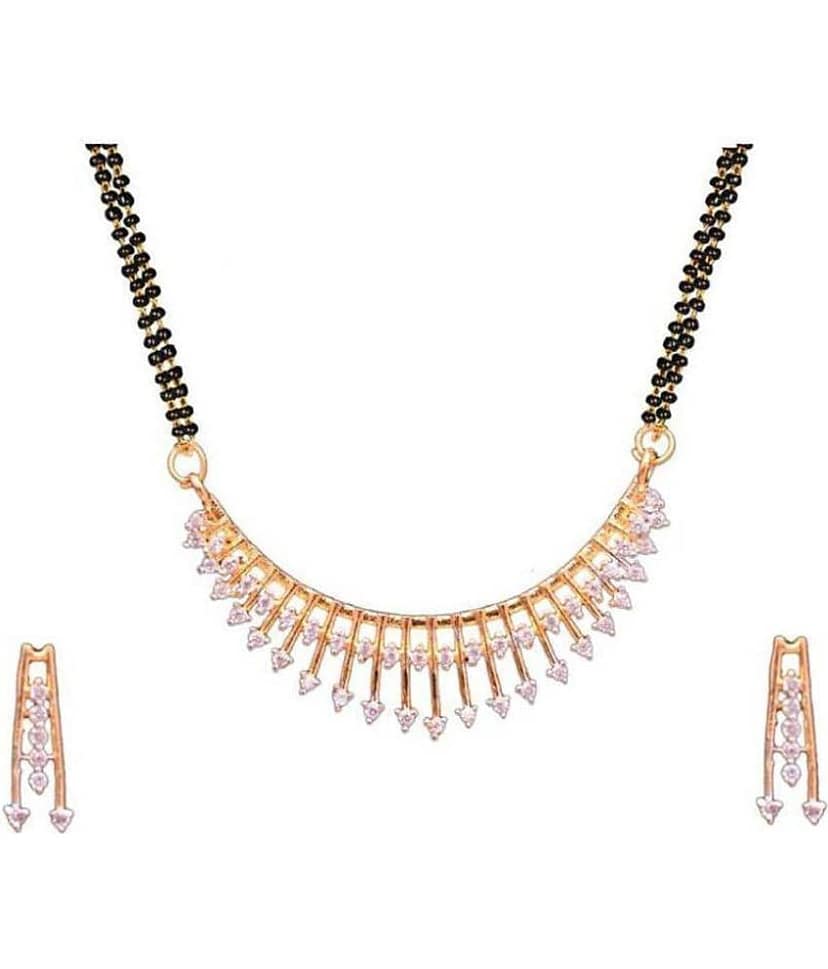 Navya Collection American Diamond Gold Plated Latest Design Mangalsutra With Earrings For Woman view 2