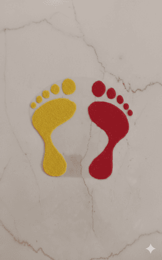 Madhura’s Creations Lakshmi Footsteps Rangoli Patch (6 cm) | Red & Yellow Colour | Auspicious Traditional Design | Real Rangoli Colours | Reusable | Pair Set